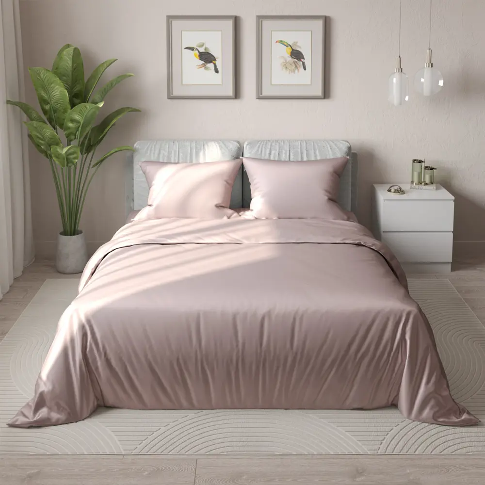 Комплект постельного белья НТК евро в нежно-розовом цвете из полисатина 89404973 STLM-1564393