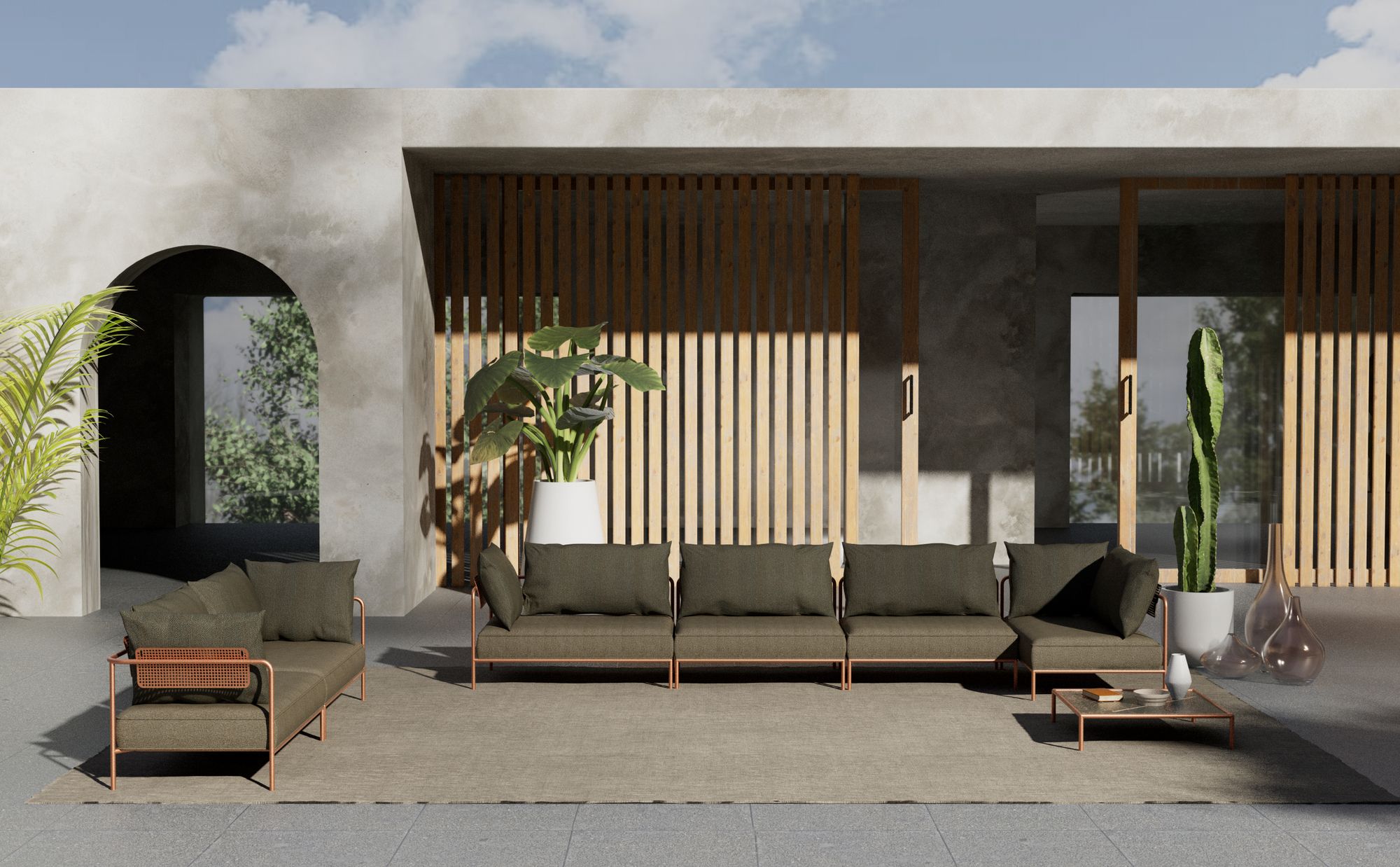 Угловой модульный садовый диван из акриловой ткани S-CAB лоскут ARCH-00069994 - Вид №7