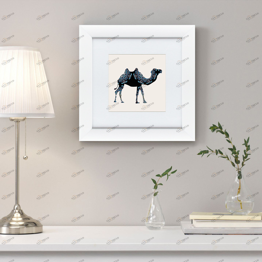 Картина в деревянной раме 35х35 см "Восточная яркость, верблюд, 2016г" КАРТИНЫ В КВАРТИРУ  093738 Белый;коричневый;разноцветный 