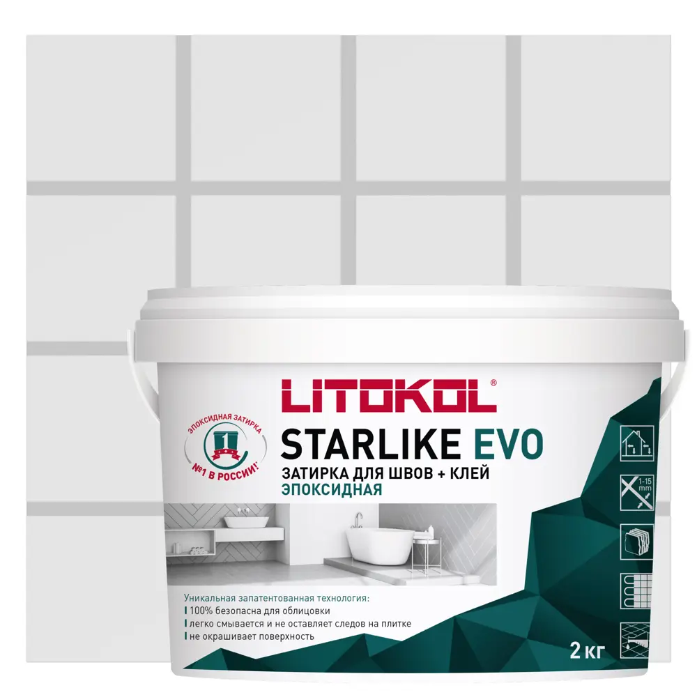 Litokol Starlike Evo - эпоксидная затирка и клей для плитки, белый титанио 2 кг 82860200 STLM-0037256