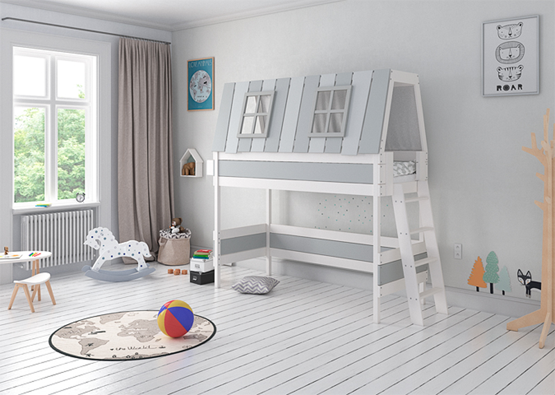 Кровать-чердак Home West M 80х160 см белая, серая ELLIPSE ELLIPSE HOME 351809 Белый;серый Santreyd  - Вид №1