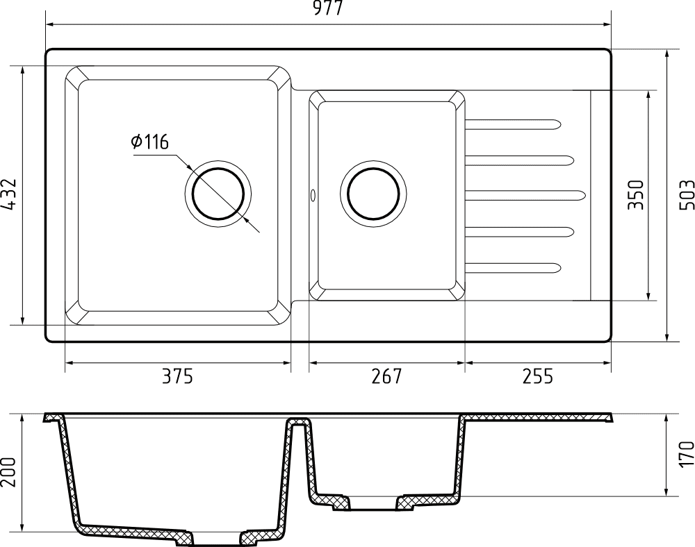 Кухонная мойка Искусственный камень PRACTIK S114 GranFest P-980KL-S114 - Вид №1