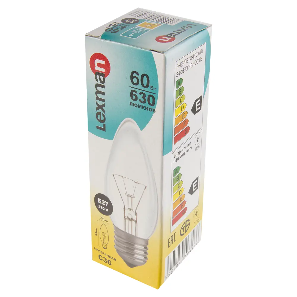 Лампа накаливания Lexman свеча E27 60 Вт свет тёплый белый STLM-2181189 - Вид №1