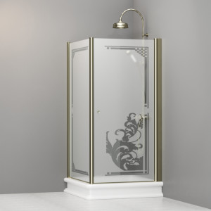 9150P1 Душевая кабина SX с распашной дверью и фиксированной боковой частью для душевого поддона 100x100 квадрат, цвет Золотистый Kerasan RETRO Италия