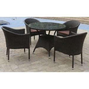 Обеденная группа коричневая, искусственный ротанг, на 4 персоны Brown AFINA  00-3948312 Коричневый