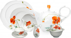 10629078 Meissen Сервиз чайный 6/24 "Игра волн, рельеф, маки" Фарфор