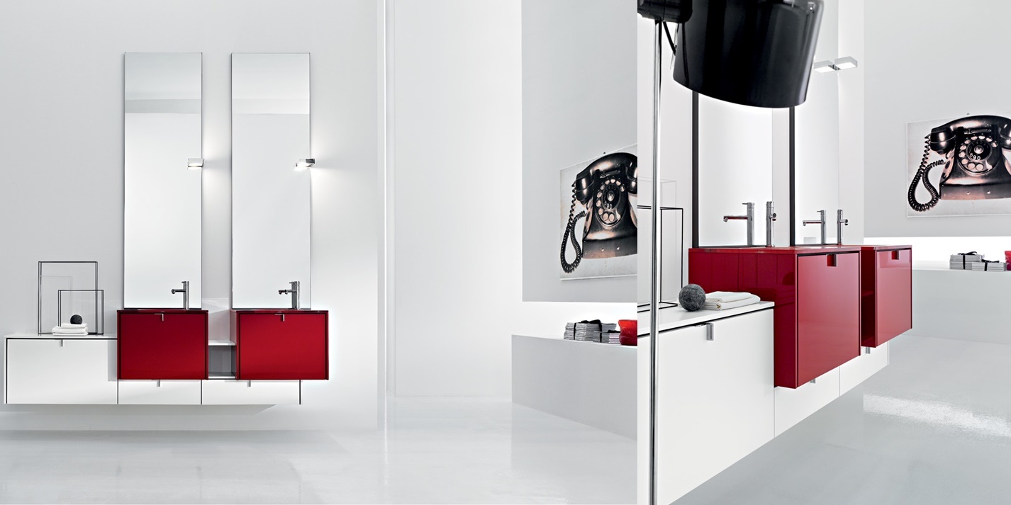 Комбинация ванной комнаты PV17 в отделке Z32 Rosso / L41 Bianco / 132 Rosso MILLDUE PIVOT PIVOT17 - Вид №2