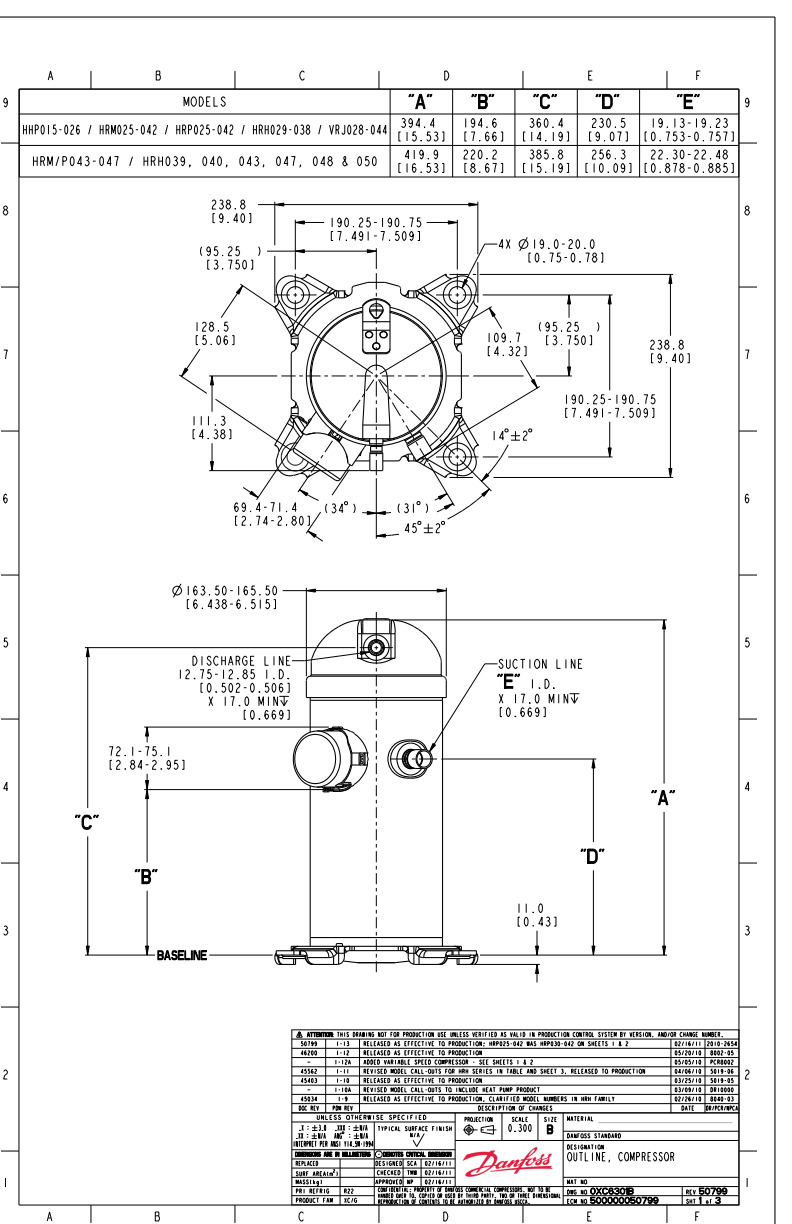 Danfoss H серия — Герметичные спиральные компрессоры, R407C HCP120T4LC6 Компрессор спиральный 121L0398  - Вид №5
