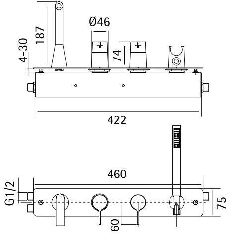 Quadrodesign Смеситель для ванны настенный с ручным душем Volcano sun-id-1482340 - Вид №1