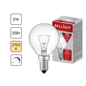 Лампа накаливания E14 220-240 В 25 Вт шар прозрачная 200 лм, тёплый белый свет