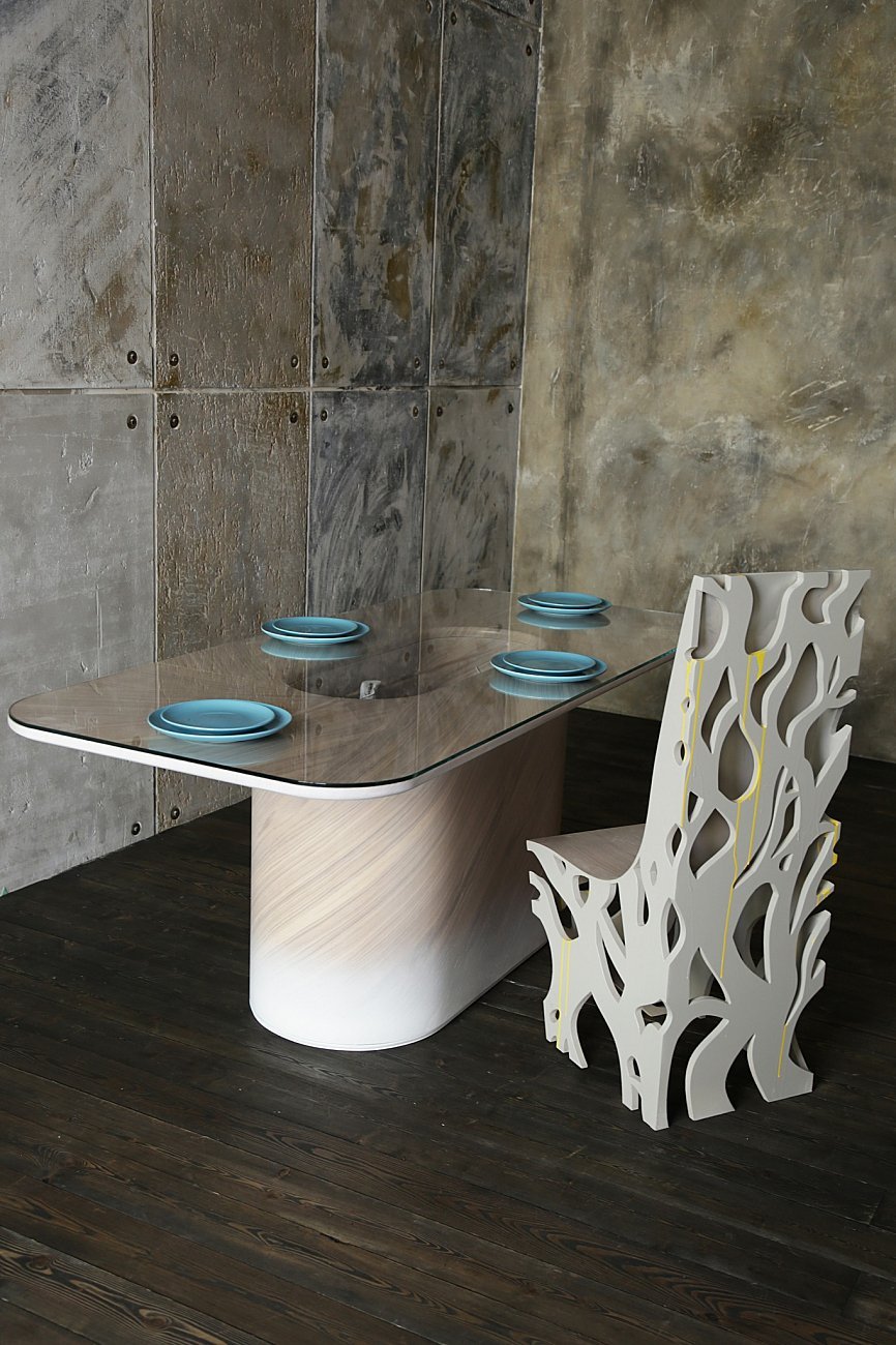 Обеденный стол дизайнерский со стеклом и декоративным элементом 200 см "Корень" от Odingeniy ODINGENIY  178450 Коричневый  - Вид №5