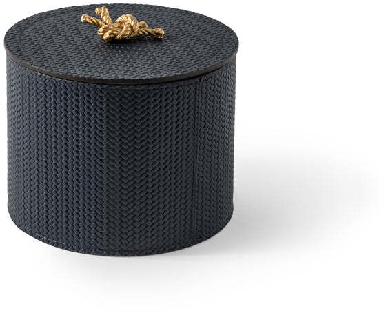 Круглая шкатулка Thalia - Ø 17XH13 см / металл-отделка_золото / плетеная кожа_серо-коричневый