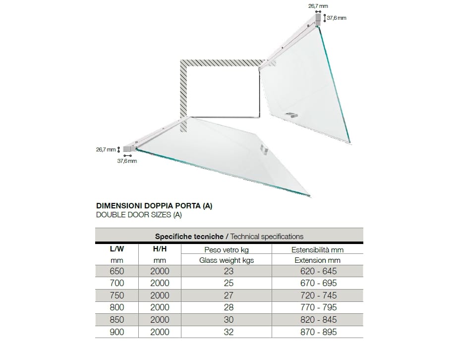 Алюминиевая и стеклянная угловая душевая кабина с распашной дверью TAMANACO SWING ARCH-00114950 - Вид №20