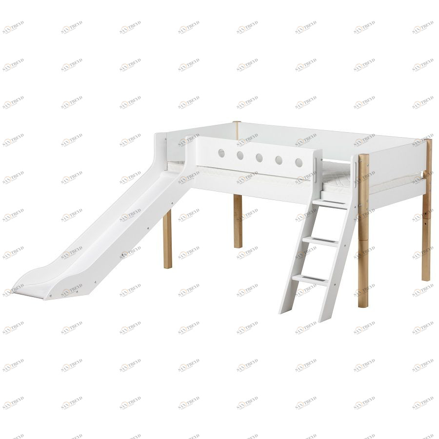 Кровать Flexa White с горкой и наклонной лестницей, 190 см, белая лакированная 801731495