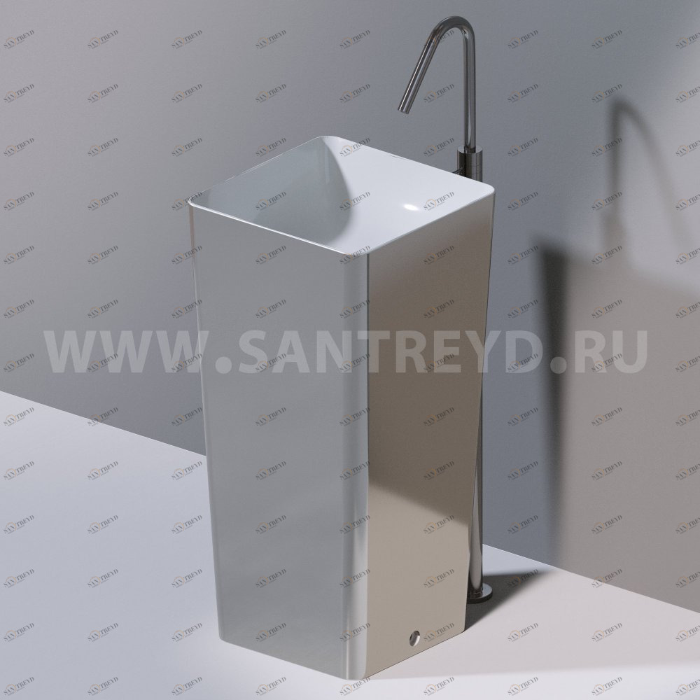 L506T0R0VT251 Раковина напольная ELITE SQUARE 420х420х870 мм без отверстия под смеситель Белый глянцевый декор платина AeT ITALIA