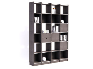 Высокий модульный офисный книжный шкаф в дневное время