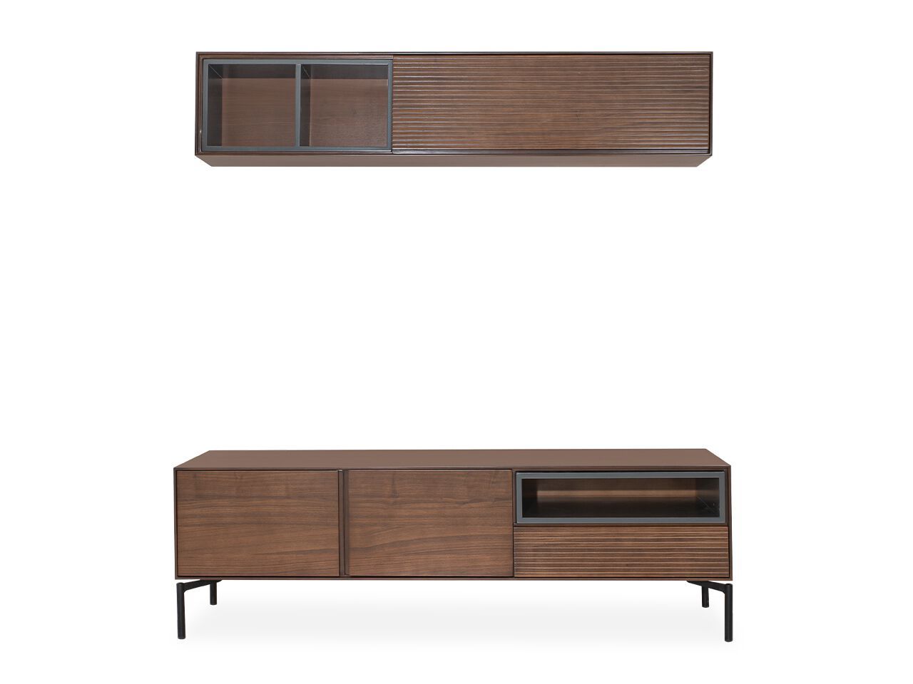 Деревянный шкаф для телевизора с выдвижными ящиками и распашными дверцами NDESIGN пекан ARCH-00068117 - Вид №1