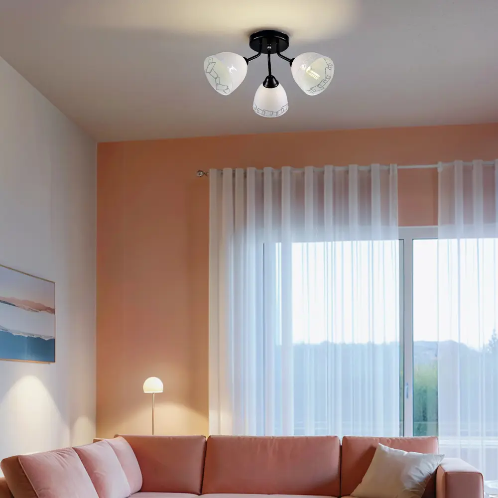 Люстра потолочная Вьюнок 3 лампы 10 м² цвет черный/белый РОССВЕТ STLM-2070813 - Вид №12