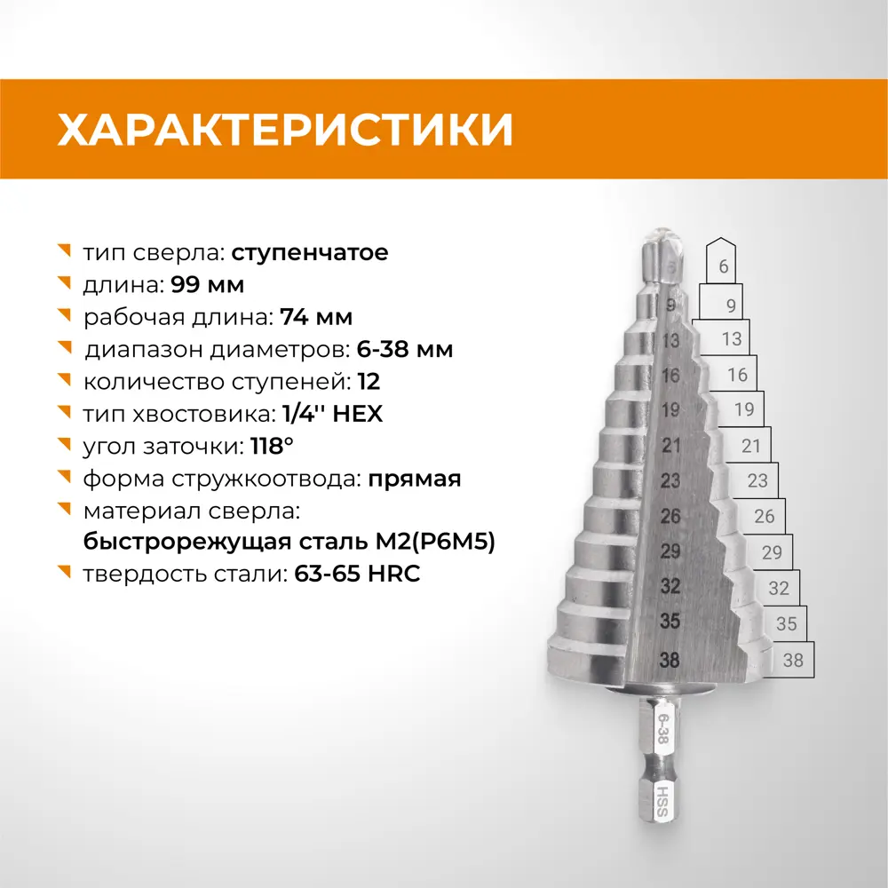 Сверло ступенчатое по металлу Rage 554003 6-38x99 мм STLM-2169531 - Вид №2