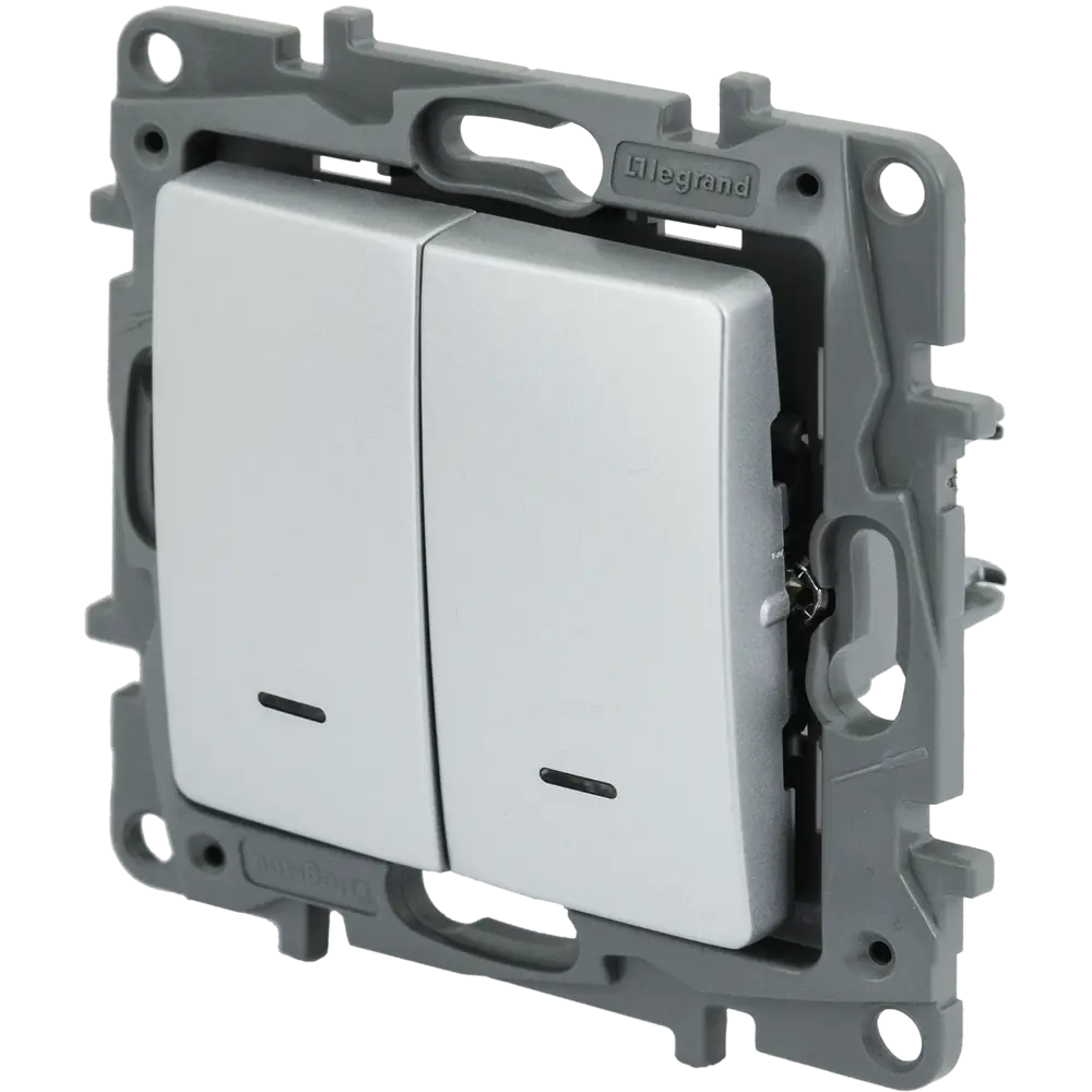 Legrand Etika — выключатель двухклавишный с подсветкой, алюминиевый 82496547 STLM-0028721