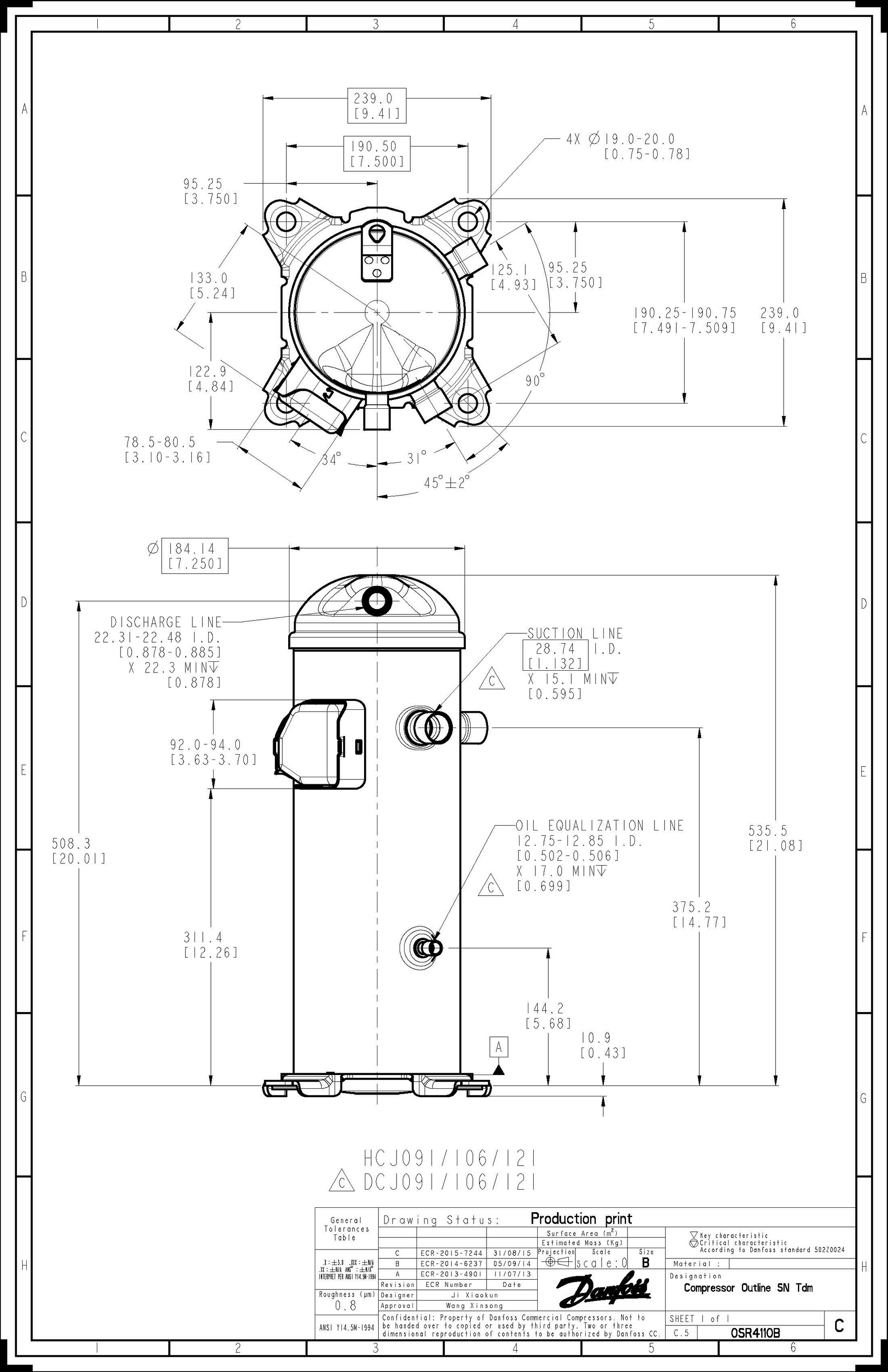 Danfoss DCJ — Герметичные спиральные компрессоры, R401A DCJ091T4LC6 Компрессор спиральный 121L5000  - Вид №10