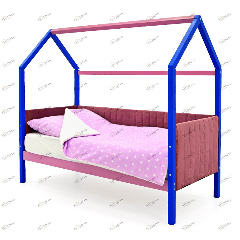 Детская кровать-домик мягкая синяя-лаванда Svogen БЕЛЬМАРКО  00-3873192 Розовый Santreyd 