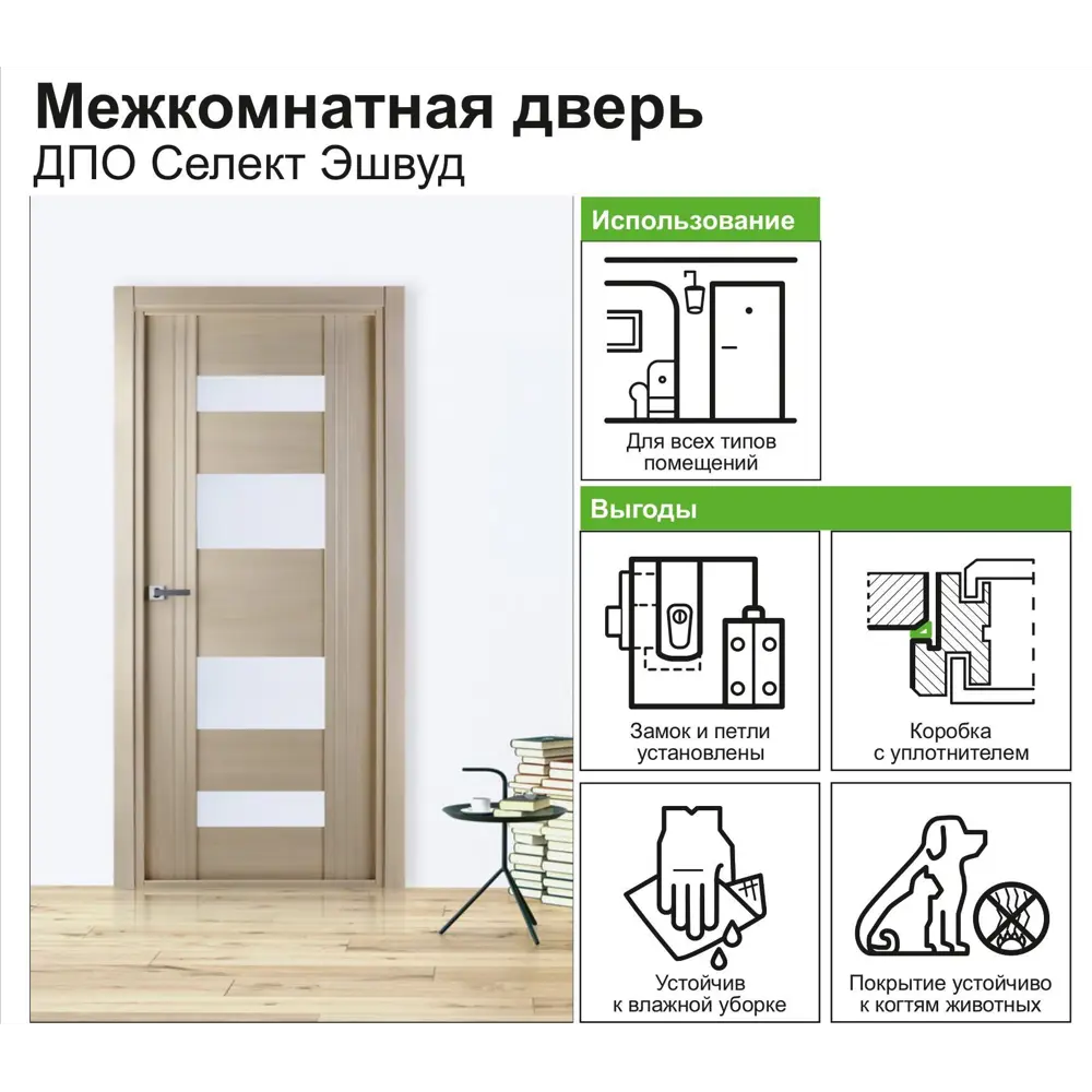Дверь межкомнатная Селект остеклённая ПВХ цвет эшвуд 90x200 см (с замком) BELWOODDOORS STLM-2070369 - Вид №6