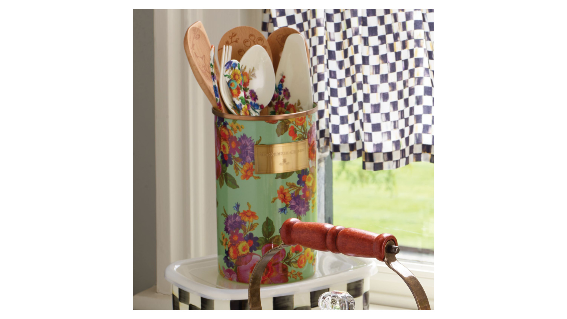 10654420 Mackenzie-Childs Держатель для столовых приборов (зеленый) Flower Market 13x22 Сталь  - Вид №2