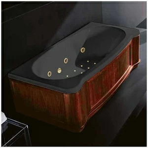 Ванна Gruppo treesse New Classic Young ATC-V674Q-DX-WO-CZ чёрная с золотой фурнитурой гидромассажем аэромассажем и дезинфекцией прямоугольная правая дерево орех