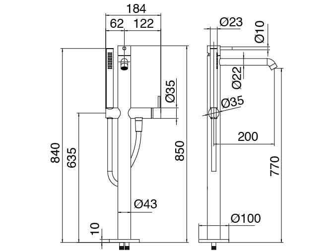 Смеситель для ванны с ручным душем Zazzeri способ ARCH-00026232