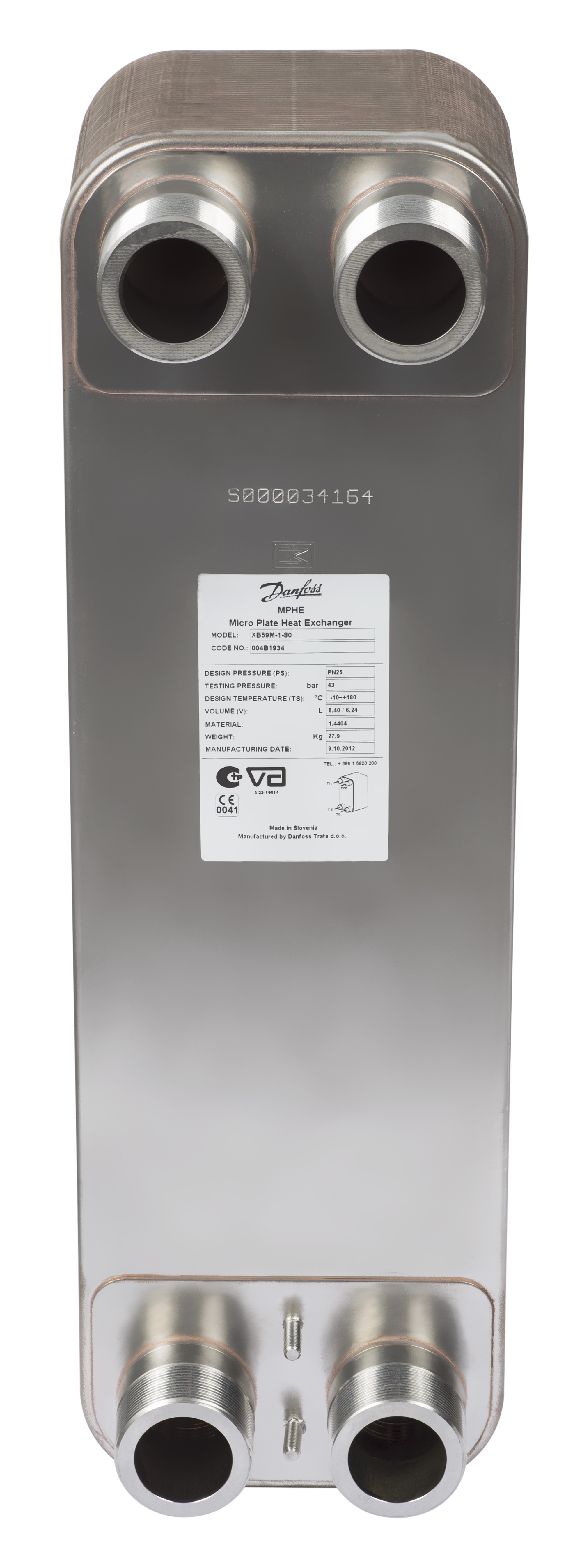 Danfoss Паяный пластинчатый теплообменник серии XB59M XB 59M-1-100 Паяный ТО 004B1937  - Вид №3