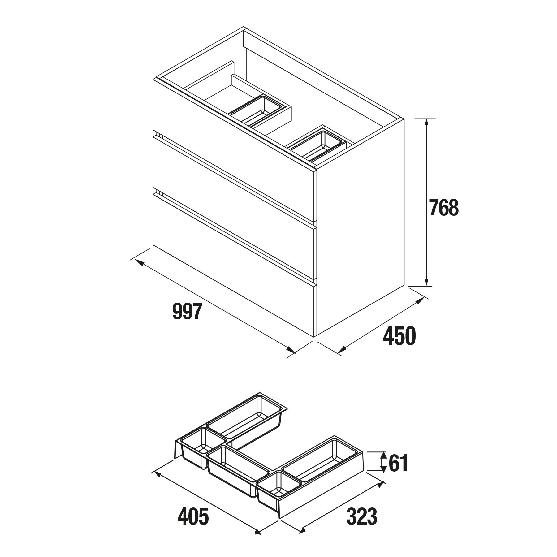 23256 SALGAR Мебель для умывальника FUSSION LINE 1000 3 ящика NATURAL 997 x 868 x 450 мм Естественный - Вид №2