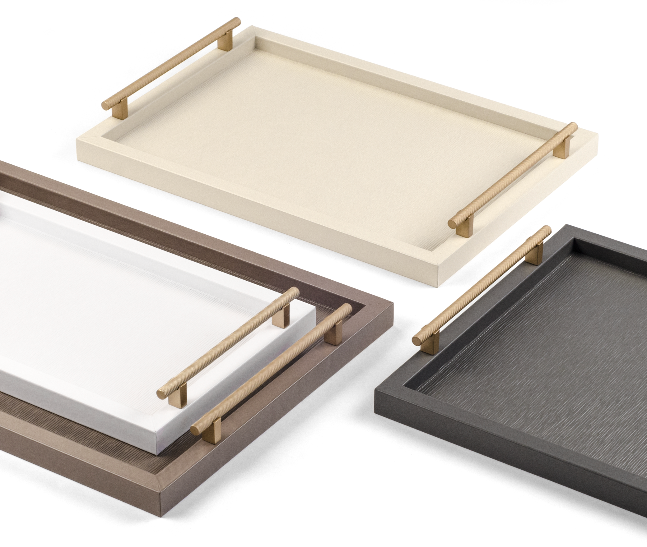 Поднос Дафне - 45X32 см / металл-финиш_вороненая-латунь / дюнная кожа_кремовый Pinetti G6.1901.027.027 - Вид №2