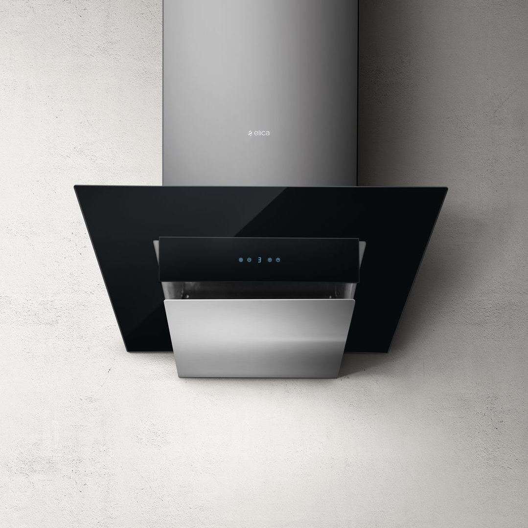 CLASS 90/A/IX/BL-PRF0096915 Вытяжки / декоративный дизайн, наклонная, 90 см, сенсорное управление, 1200 куб. м. , нержавеющая сталь+черное стекло Elica 