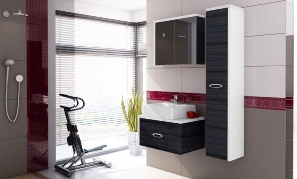 Box-70.1/wenge/белый глянец Oristo, Box 70 см: зерк. шкаф, тумба, накладная кер. раковина Roca GAP 60, цвет negro/белый глянец Santreyd 