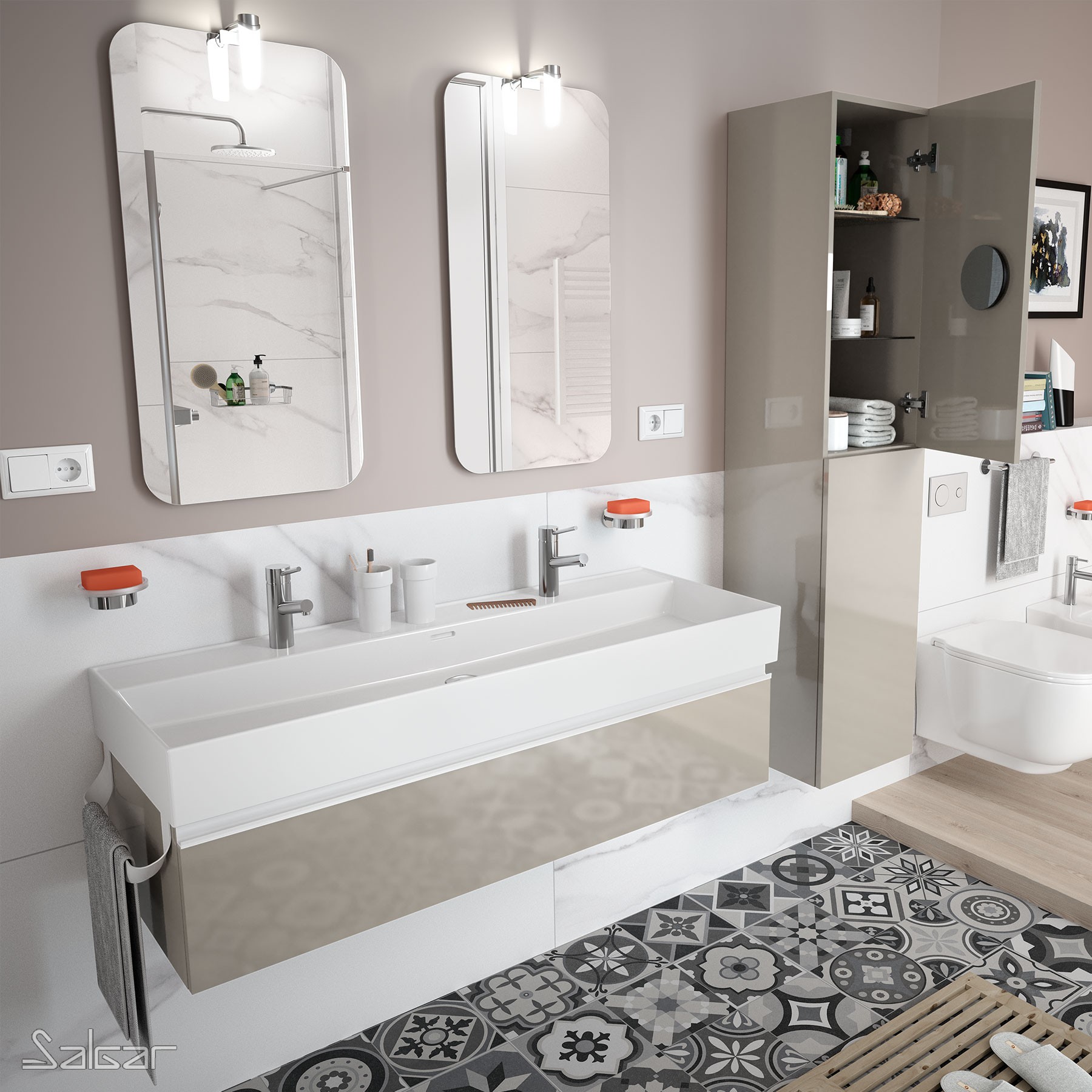 26612 SALGAR Мебель для умывальника SPIRIT 1200 1 металлический ящик GLOSS TAUPE 1194 x 270 x 450 мм Глянцево-серо-коричневый