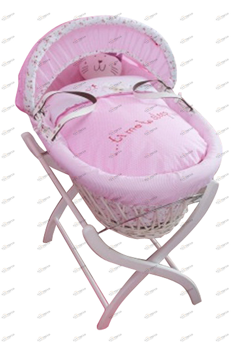 Колыбель-переноска Gift Wicker Moses Basket белая, розовое белье MINIME ДИЗАЙНЕРСКИЕ 010101 Белый 