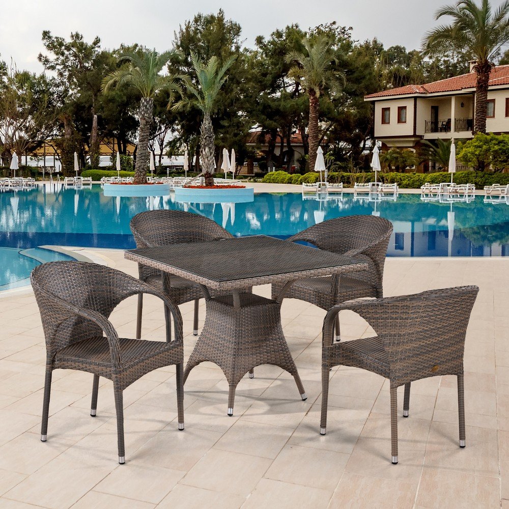 Мебель садовая, искусственный ротанг, серая на 4 персоны Vera AFINA  241045 Серая  - Вид №1