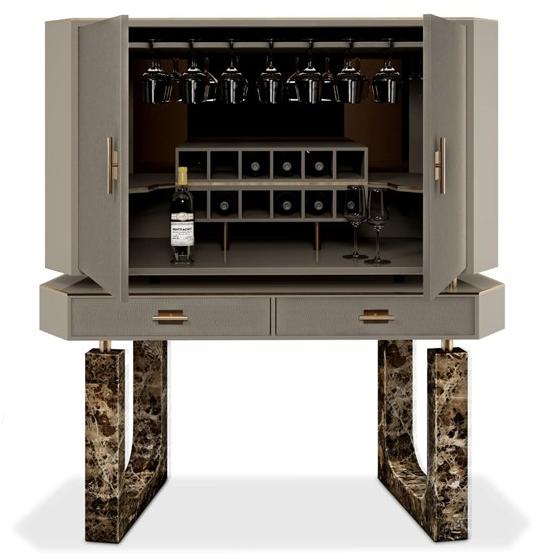 Porustudio Барный шкаф с дверцами и ящиками, обтянутыми кожей Lincoln sun-id-1445971 - Вид №2