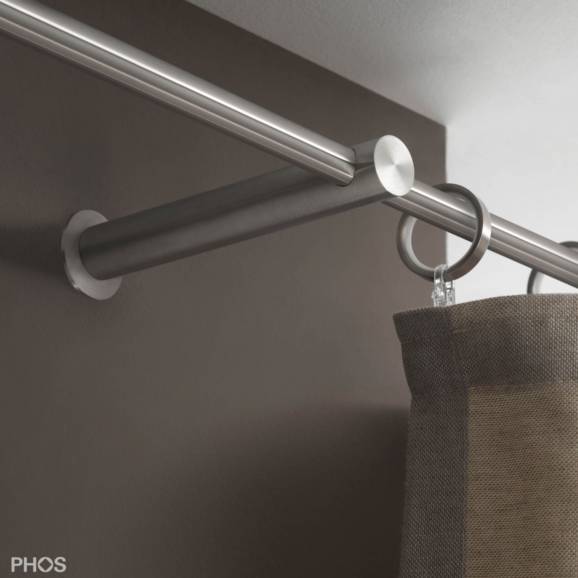 VS20-140-3200 Комплект карнизов: 320 см с 2 держателями и 1 держателем для карниза в качестве центральной опоры (большое расстояние от стены) PHOS  - Вид №2