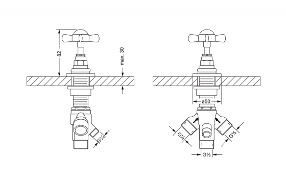 Переключатель на два положения ½", монтаж на борт ванны JOERGER Serie 1909 629.40.750.000 - Вид №1