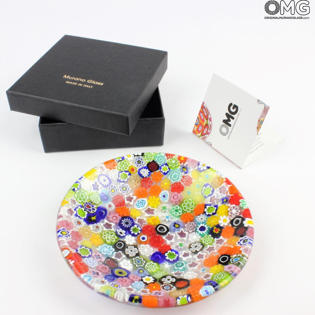 2107 ORIGINALMURANOGLASS Круглое разноцветное блюдо Помпеи из муранского стекла с миллефиори - блюдце для мелочей- пепельница 8 см  - Вид №1