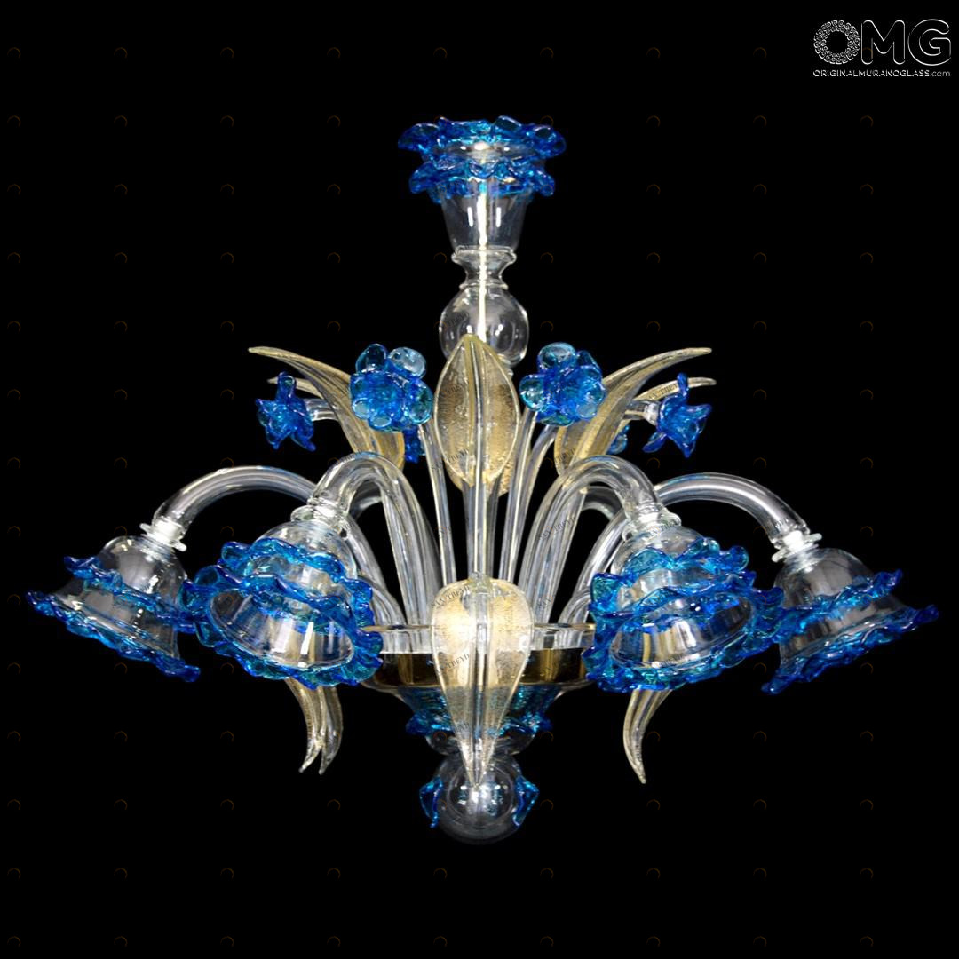 1291 ORIGINALMURANOGLASS Люстра Синие Анемоны - Флорал - муранское стекло OMG  см 
