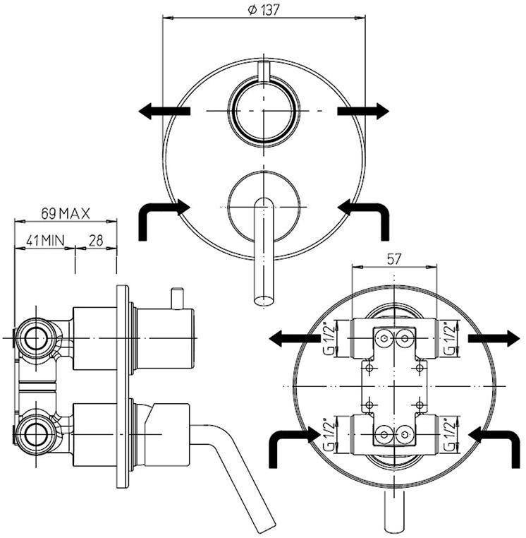 Paini Pixel new 81CR6911NEW смеситель встраиваемый для душа с дивертором - Вид №2