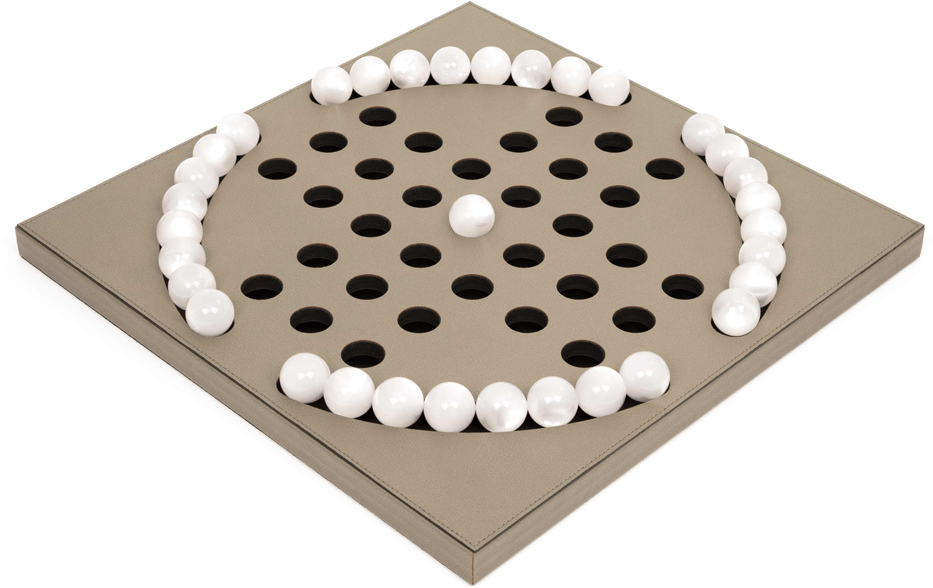 Пасьянс «Колышек» с жемчужными пешками - 39X39XH2,5 см / Grained-Leather_earth