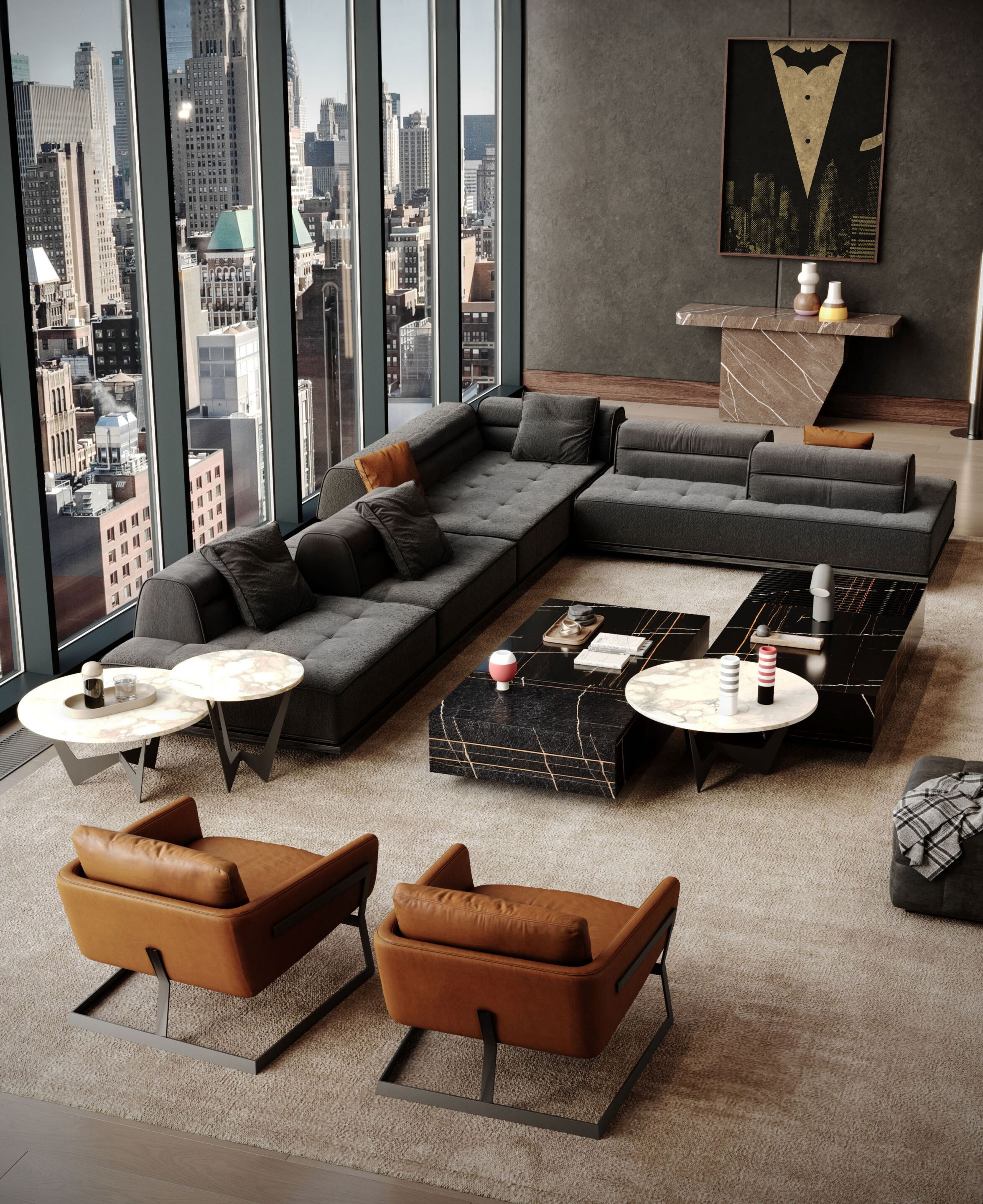 Круглый мраморный журнальный столик Wayne Enterprises Home Collection WE-142 ARCH-00138903 - Вид №1