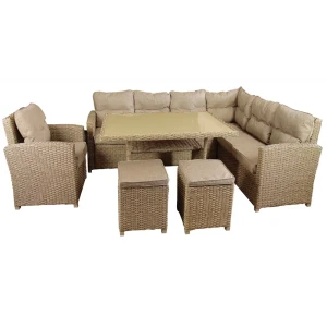 Набор садовой мебели для обеда Корсика искусственный ротанг бежевый: диван, стол, 2 пуфа, кресло