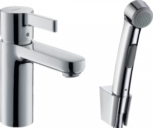 31160000 Metris S Смеситель для раковины, однорычажный, с ручным душем-биде и душевым шлангом 160 см Hansgrohe