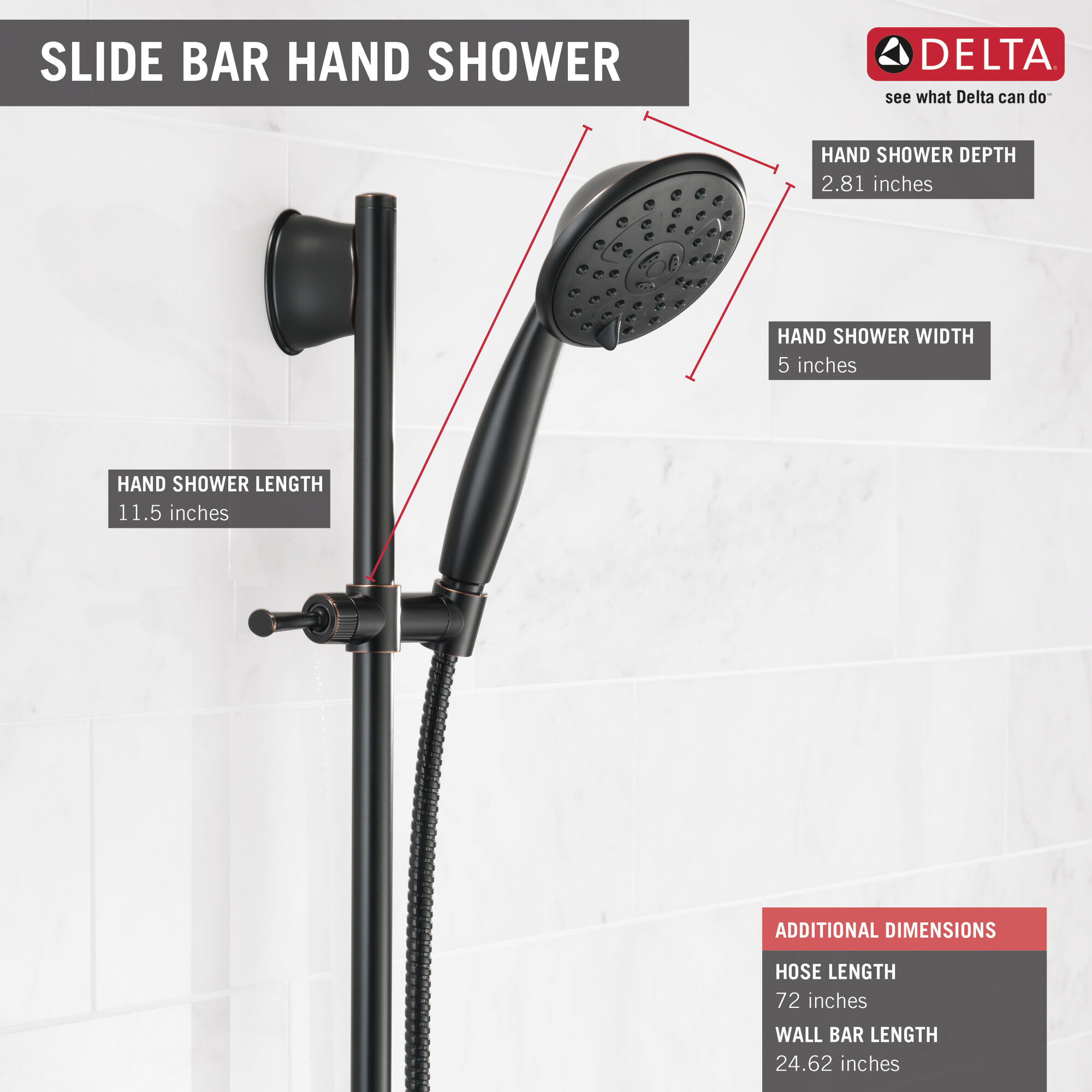 75806OB Ручной душ Porter 3 Setting Wall Bar Delta Faucet Universal Showering Масляная натертая бронза  - Вид №2