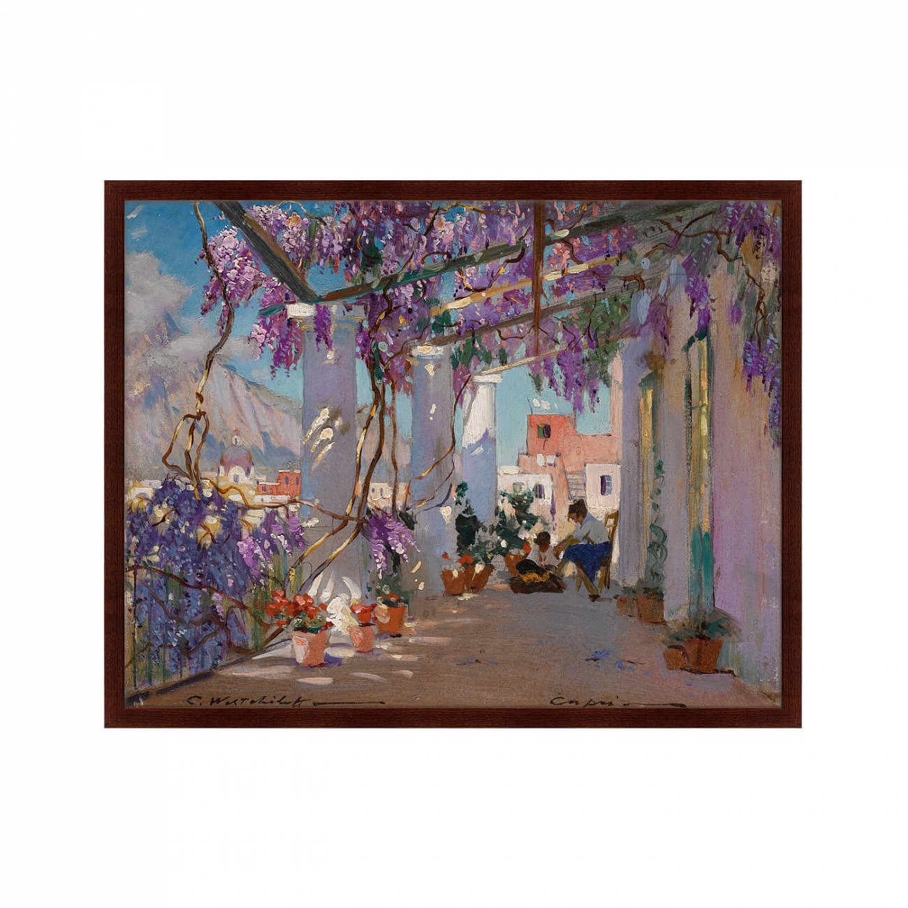 Картина в деревянной раме 78,5х100 см Veranda in Capri 1902 г. КАРТИНЫ В КВАРТИРУ  264174 Белый;коричневый;разноцветный  - Вид №1